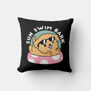 Summer Vibes Dog – Floating Puppy with Sunglasses Throw Pillow