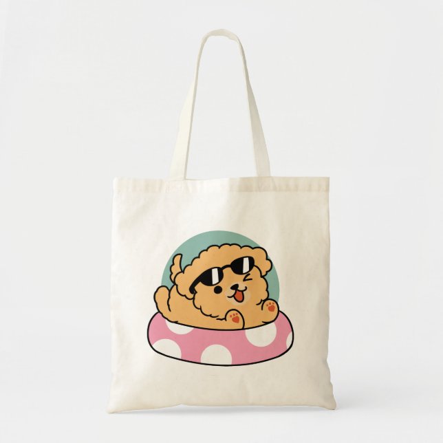 Summer Vibes Dog – Floating Puppy with Sunglasses Tote Bag (Front)