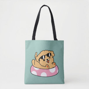 Summer Vibes Dog – Floating Puppy with Sunglasses Tote Bag