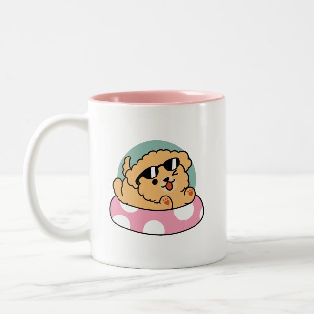 Summer Vibes Dog – Floating Puppy with Sunglasses Two-Tone Coffee Mug (Left)