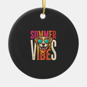 Summer Vibes Dog Sunglasses Ceramic Ornament