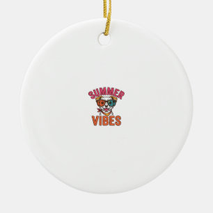 Summer Vibes Dog Sunglasses Vintage Shirt Design_1 Ceramic Ornament