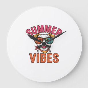 Summer Vibes Dog Sunglasses Vintage Shirt Design_1 Large Clock