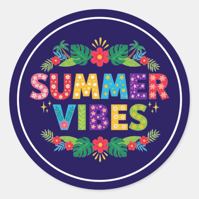Summer Vibes Floral Design-54504 Hoodie Classic Round Sticker (Front)
