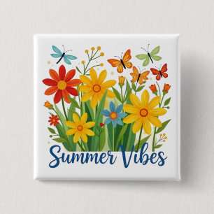 Summer Vibes Floral with Butterflies 2 Inch Square Button
