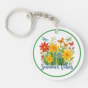 Summer Vibes Floral with Butterflies Keychain