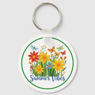 Summer Vibes Floral with Butterflies Keychain
