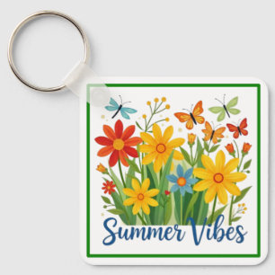 Summer Vibes Floral with Butterflies Keychain