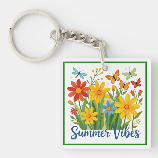 Summer Vibes Floral with Butterflies Keychain (Front)