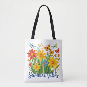 Summer Vibes Floral with Butterflies Tote Bag
