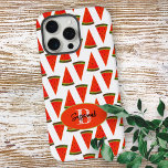 Summer Vibes Fun Watermelon Slices Pattern iPhone 15 Pro Max Case<br><div class="desc">The design features a summer favourite snack watermelon slice pattern with monogram initial letter and template name inside an oval. Personalize the text,   remove one or the other text elem, ent or edit using the design tool to select a font style,  size,  and colour you prefer.</div>