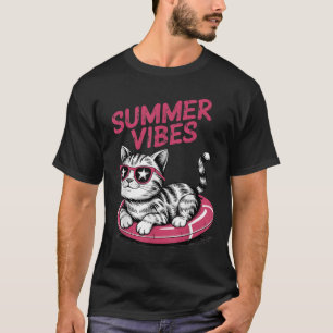 Summer Vibes Funny Cool Cat Pool Float Beach Men W T-Shirt