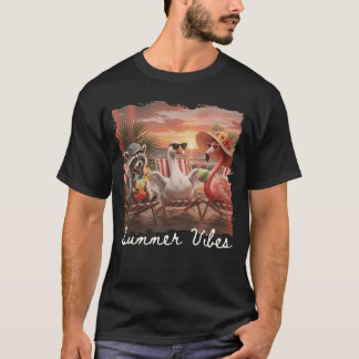 Summer Vibes Funny Raccoon Goose Flamingo T-Shirt