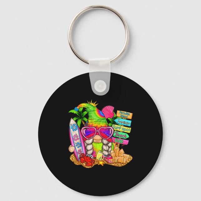 Summer Vibes Gnomes Beach Party Cute Gnome Hello S Keychain (Front)