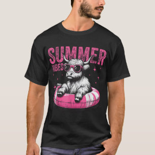 Summer Vibes Highland Cow Pool Float Beach T-Shirt