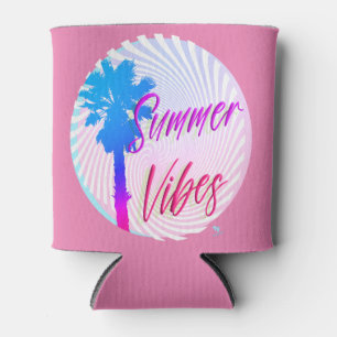Summer Vibes Neon Palm Tree Beach Lifestyle Can Cooler