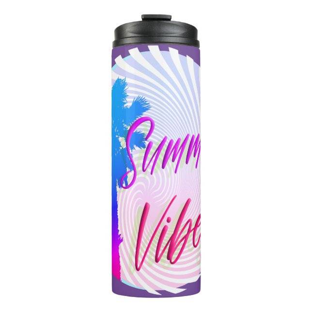 Summer Vibes Neon Palm Tree Beach Lifestyle Thermal Tumbler (Front)