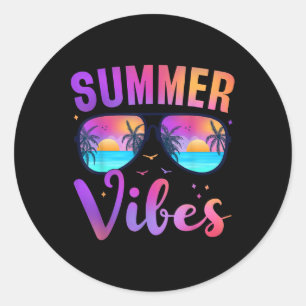 Summer Vibes Palm Sungles 70s Beach Life Retro Sum Classic Round Sticker