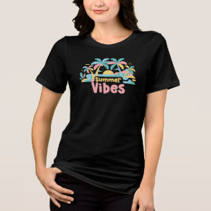 Summer Vibes, Palm Tree Beach Graphic Tri-Blend Shirt