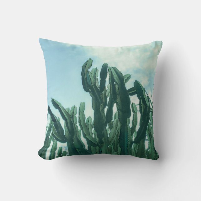 Summer Vibes Palm Tree Cactus Pale Green Throw Pillow (Front)