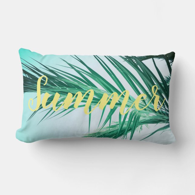 Summer Vibes Palm Tree Leaves Cushion Pillow (Front)