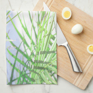 Summer Vibes Palm Tree Leaves Pale Green Pastel Kitchen Towel