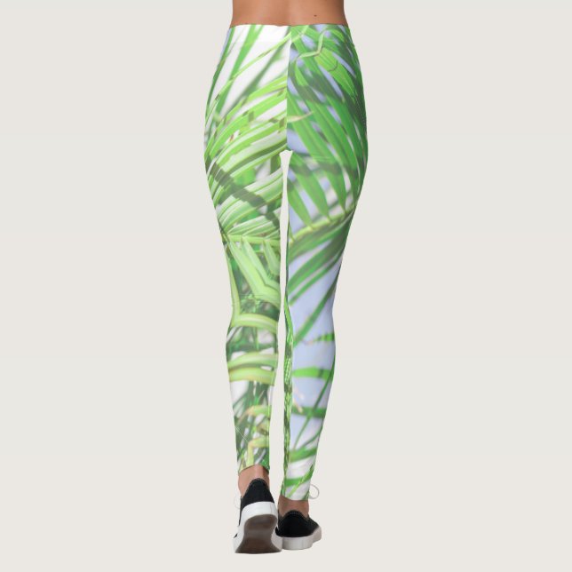 Summer Vibes Palm Tree Leaves Pale Green Pastel Leggings (Back)