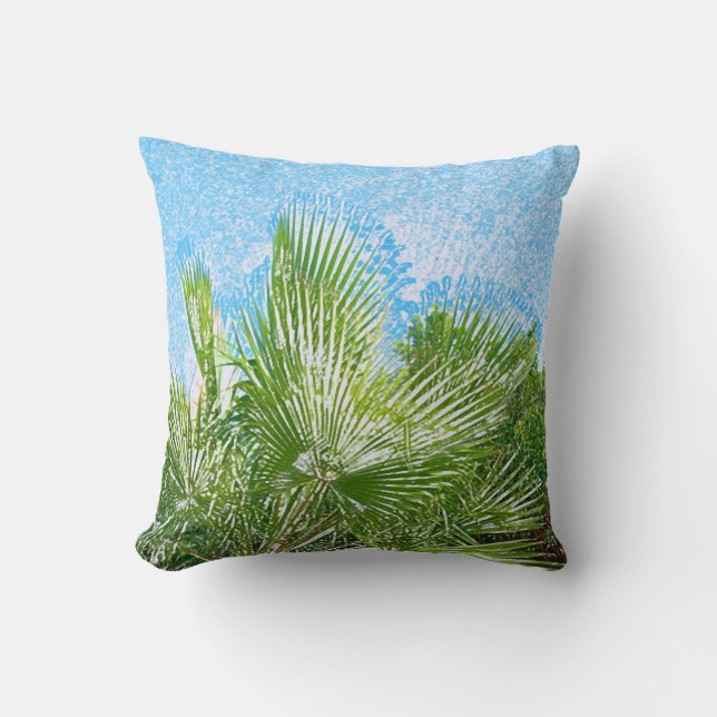 Summer Vibes Palm Tree Leaves Pale Green Throw Pillow (Front)