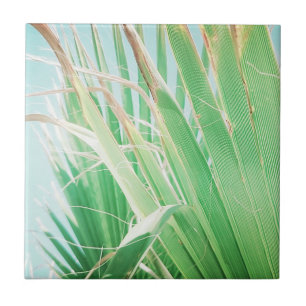 Summer Vibes Palm Tree Leaves Pale Green Tile