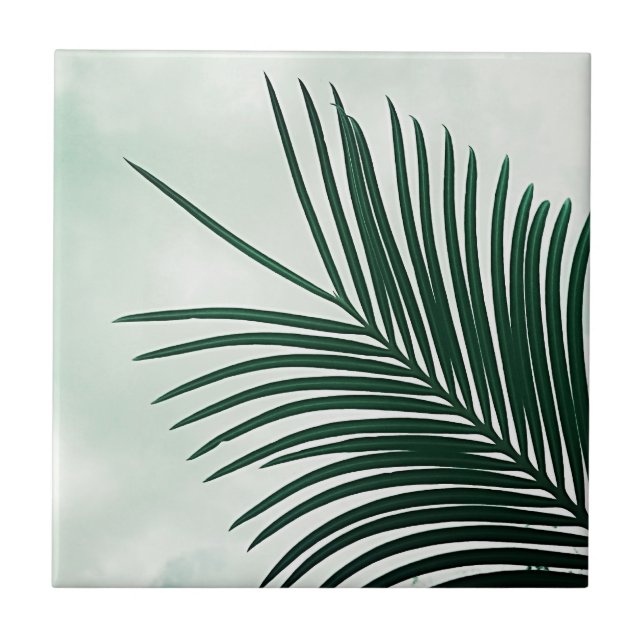 Summer Vibes Palm Tree Leaves Pale Green Tile (Front)