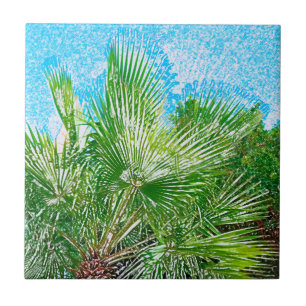 Summer Vibes Palm Tree Leaves Pale Green Tile