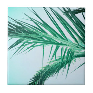 Summer Vibes Palm Tree Leaves Pale Green Tile