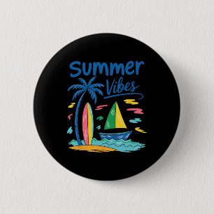 Summer Vibes Palm Tree Surfboard Sailboat 2 Inch Round Button