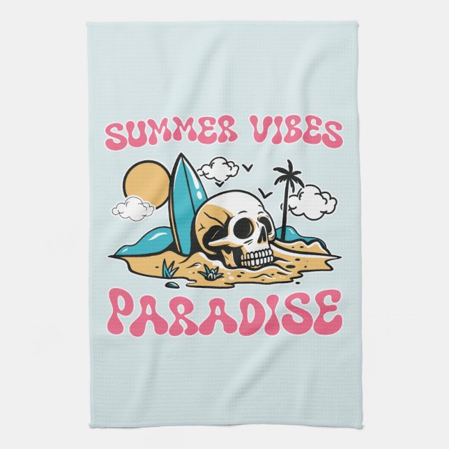 Summer Vibes Paradise - Skull Kitchen Towel (Vertical)