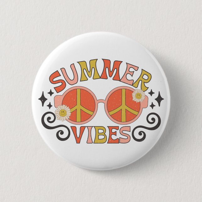 Summer Vibes Peace Sunglasses 2 Inch Round Button (Front)