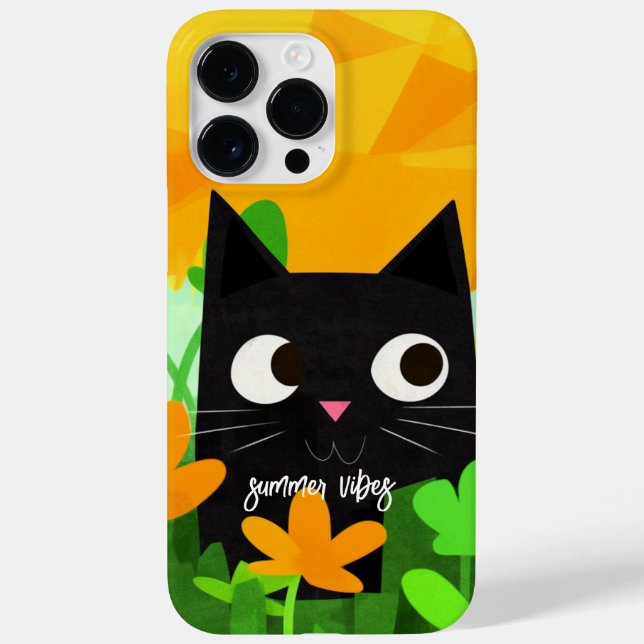 Summer Vibes Personalized Cute Floral Black Cat  Case-Mate iPhone Case (Back)