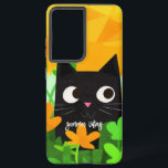 Summer Vibes Personalized Floral Black Cat Samsung Galaxy Case<br><div class="desc">This personalized Samsung case is perfect for cat lovers who want to protect their phone while showing off their love for felines. The case features a cute abstract print with a sweet floral black cat with orange and green background. You can personalize the case by adding a name or any...</div>