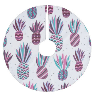 Summer Vibes: Pineapple Pattern, Colourful Dots Brushed Polyester Tree Skirt