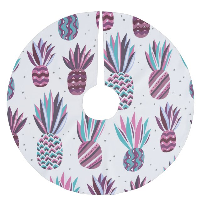 Summer Vibes: Pineapple Pattern, Colourful Dots Brushed Polyester Tree Skirt (Front)