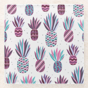 Summer Vibes: Pineapple Pattern, Colourful Dots Glass Coaster