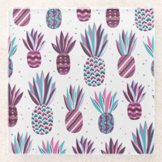 Summer Vibes: Pineapple Pattern, Colourful Dots Glass Coaster