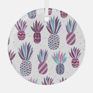 Summer Vibes: Pineapple Pattern, Colourful Dots Glass Ornament
