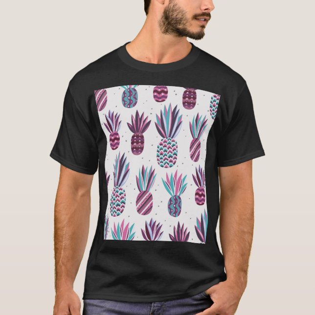 Summer Vibes: Pineapple Pattern, Colourful Dots T-Shirt (Front)