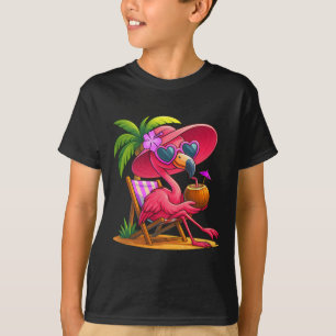 Summer Vibes Pink Flamingo Beach Palm Tree Summer  T-Shirt