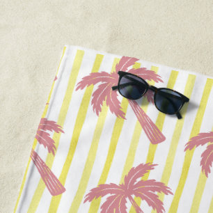 Summer Vibes Pink Palm Trees  Beach Towel