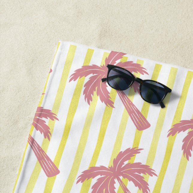 Summer Vibes Pink Palm Trees  Beach Towel (In Situ)