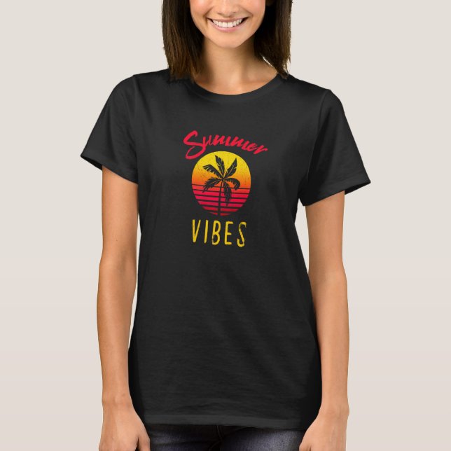 Summer Vibes Red Retro Sunset And Summer  Quote T-Shirt (Front)