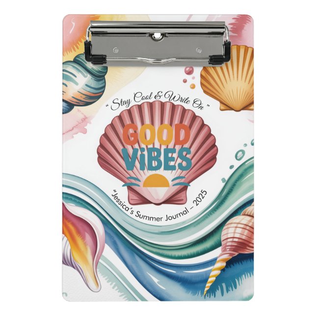 Summer Vibes Retro Beach Illustration Mini Clipboard (Front)