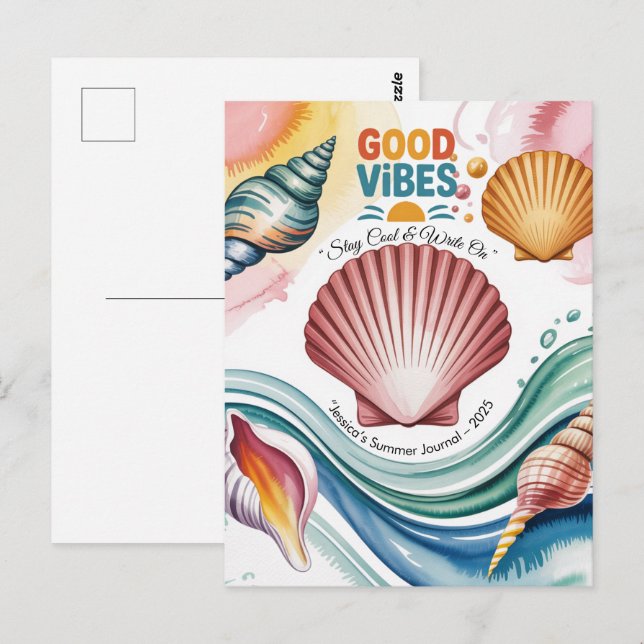 Summer Vibes Retro Beach Illustration Postcard (Front/Back)