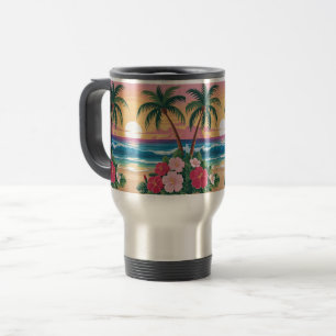 Summer Vibes Retro Beach Illustration Travel Mug